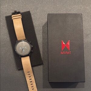 MVMT Gunmetal & Tan Leather Strap Dial Chronograph 45mm Watch